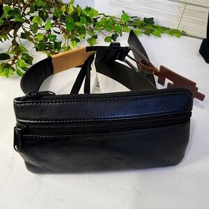 Stone Mountain Black Genuine Leather Belt with Phone Case and Money Pouch NWT